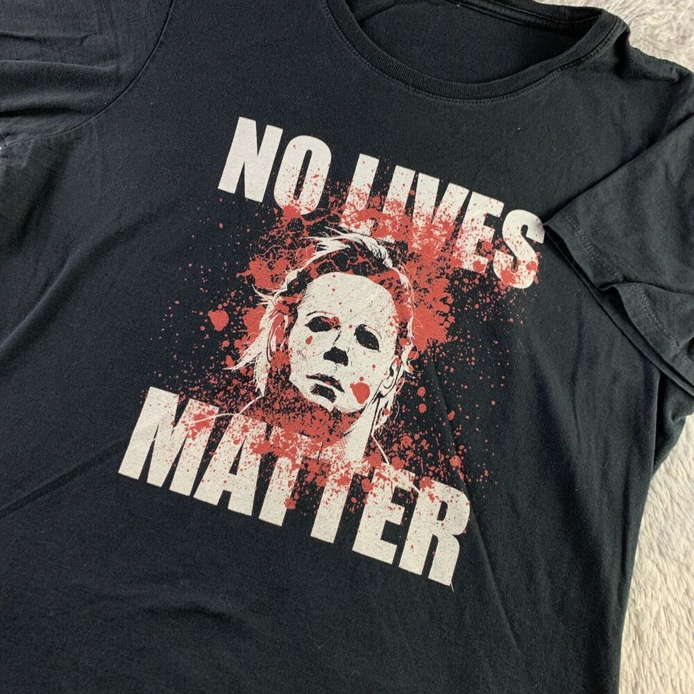 Michael Myers Shirt Womens Large Black White Red No Lives Matter Blood Spatter